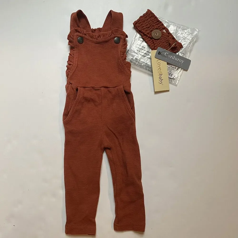 New L'ovedbaby Paprika Rust Ruffle Romper Overalls With Matching Headband